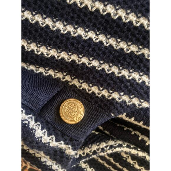 Talbots Women's Knit Sheath Dress Size MP Dark Navy Blue Striped - Picture 3 of 12